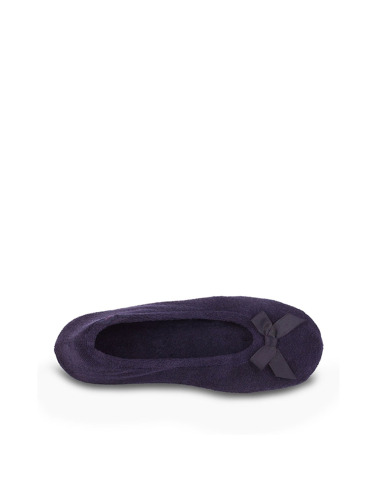 Totes Navy Isotoner Terry Ballet Slippers With Bow - Image 3 of 5