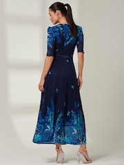 Jolie Moi Navy Blue Kinley Print Wrap Mesh Maxi Dress - Image 1 of 6