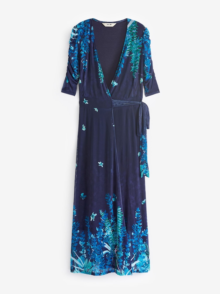 Jolie Moi Navy Blue Kinley Print Wrap Mesh Maxi Dress - Image 6 of 6