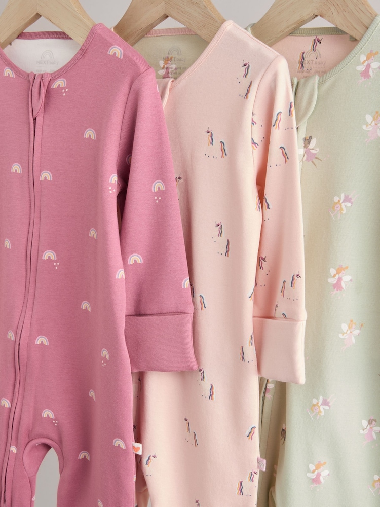 Pastel met tekenfiguurtjesprint - Baby Printed 100% Cotton Zip Sleepsuits (0mths-3yrs) - Image 7 of 10