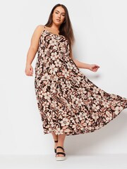 Yours Curve Black Leaf Print Crinkle Tiered Maxi Dress - Image 2 of 5