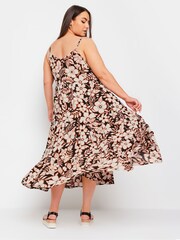 Yours Curve Black Leaf Print Crinkle Tiered Maxi Dress - Image 3 of 5