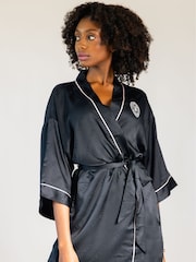 Victoria's Secret Black Logo Satin Short Piped Robe - Image 1 of 1