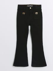 River Island Black Girls Bow Pocket Flare 100% Cotton Jeans - Image 1 of 4