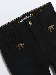 River Island Black Girls Bow Pocket Flare 100% Cotton Jeans - Image 3 of 4