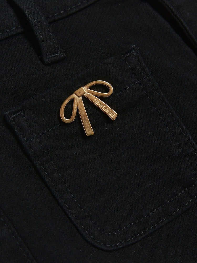 River Island Black Girls Bow Pocket Flare 100% Cotton Jeans - Image 4 of 4
