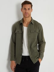 Threadbare Khaki Cotton Linen Blend Lightweight Shacket - Image 1 of 4