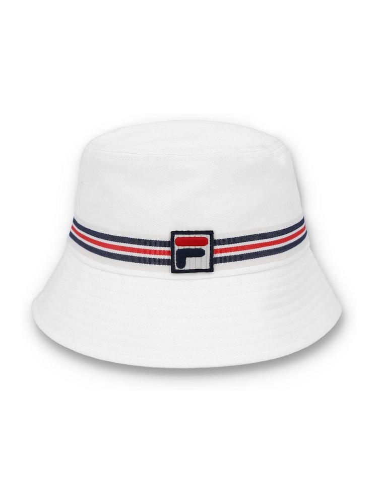 Fila White 100% Cotton Jojo Bucket Hat With Heritage Stripe Tape - Image 2 of 4