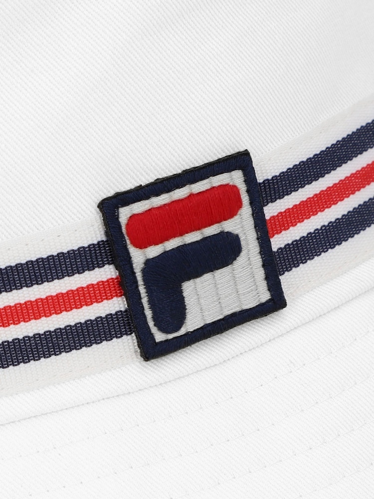 Fila White 100% Cotton Jojo Bucket Hat With Heritage Stripe Tape - Image 4 of 4