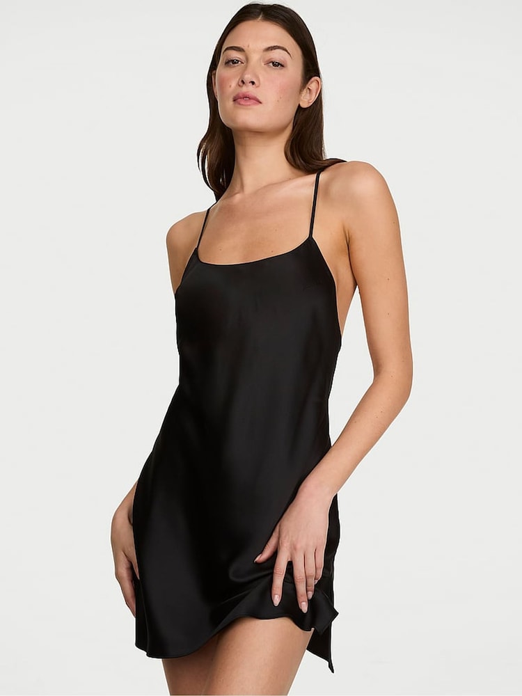 Victoria's Secret Black Mini Satin Open Back Slip - Image 1 of 2