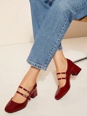 rdeča - Friends Like These Faux usnje Double Strap Block čevlji z visoko peto Mary Jane salonar - Slika 1 iz 4