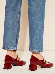 rdeča - Friends Like These Faux usnje Double Strap Block čevlji z visoko peto Mary Jane salonar - Slika 4 iz 4