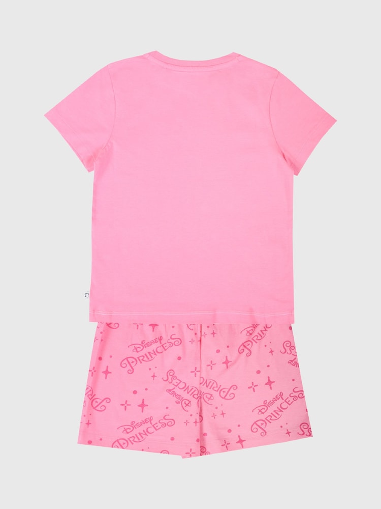 Brand Threads Pink Girls 100% Cotton Disney Princess Short Pyjama Set - Image 2 of 5