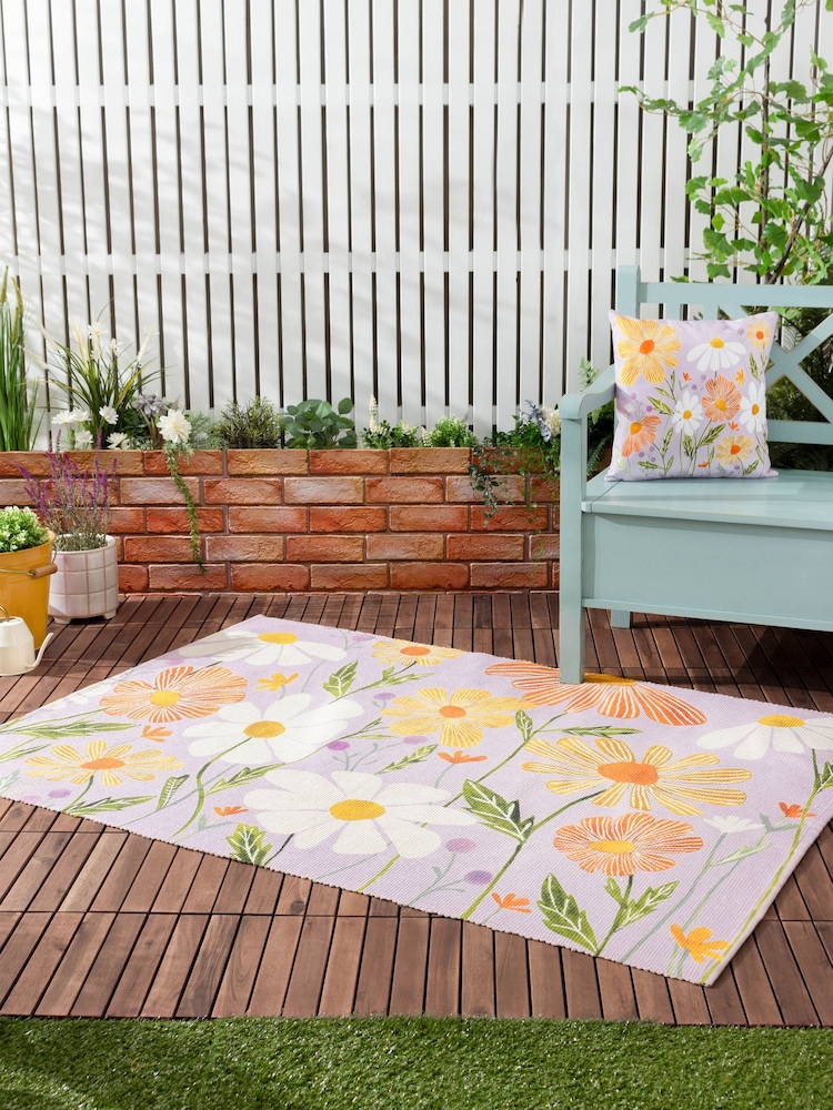 Wylder Nature Lilac Wildflowers Outdoor/Indoor Washable Rug - Image 1 of 3