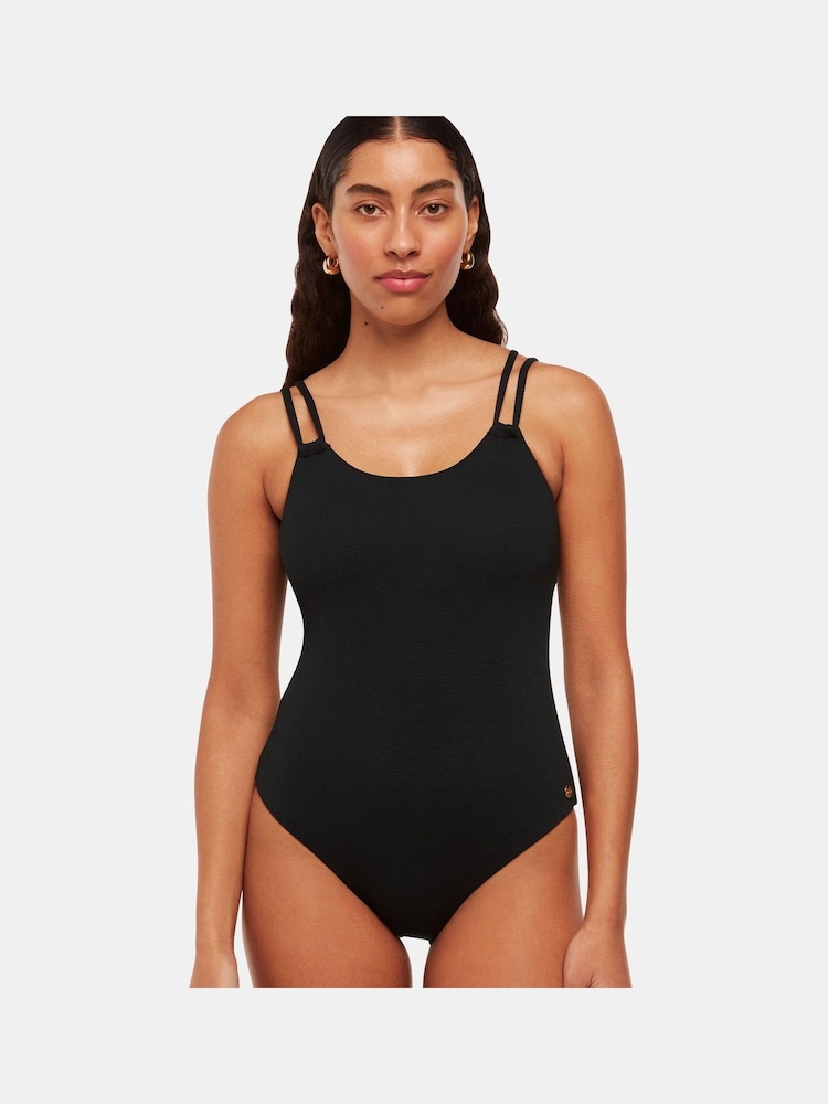 Whistles Black Double Strap Textured Swimsuit - Image 1 of 5