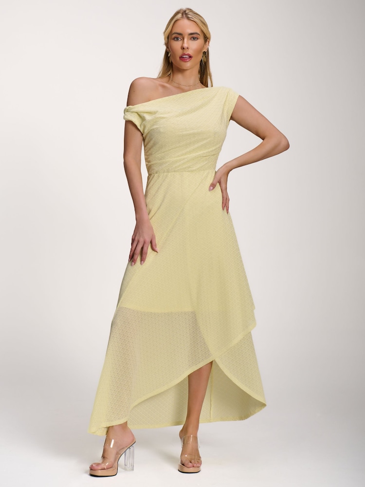 Jolie Moi Yellow Textured Asymmetric One Shoulder Maxi Dress - Image 1 of 6 Jolie Moi Yellow Textured Asymmetric One Shoulder Maxi Dress - Image 1 of 6