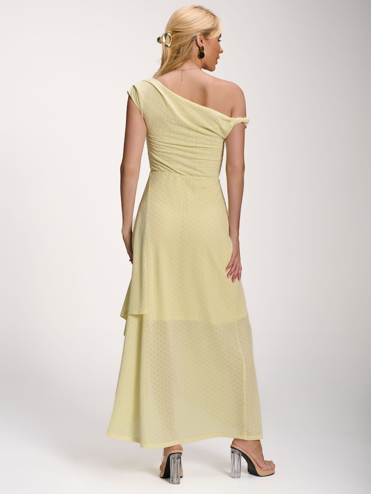 Jolie Moi Yellow Textured Asymmetric One Shoulder Maxi Dress - Image 2 of 6 Jolie Moi Yellow Textured Asymmetric One Shoulder Maxi Dress - Image 2 of 6