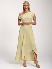 Jolie Moi Yellow Textured Asymmetric One Shoulder Maxi Dress - Image 5 of 6