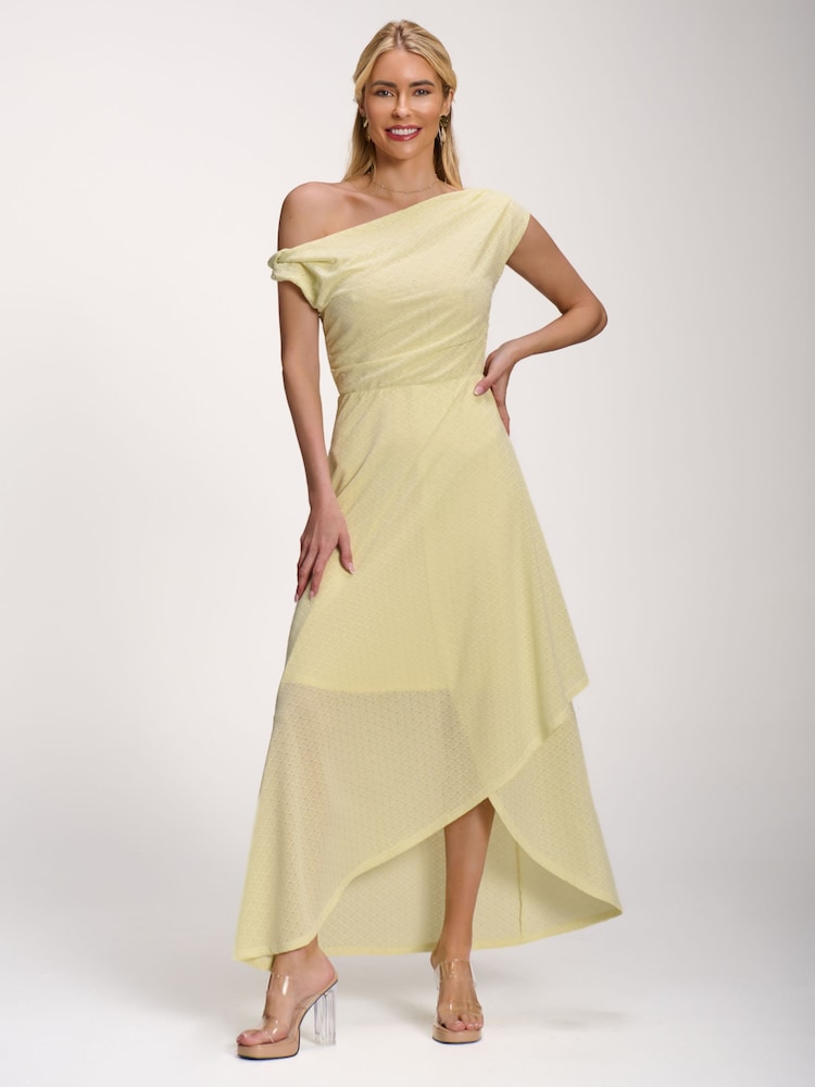 Jolie Moi Yellow Textured Asymmetric One Shoulder Maxi Dress - Image 6 of 6 Jolie Moi Yellow Textured Asymmetric One Shoulder Maxi Dress - Image 6 of 6
