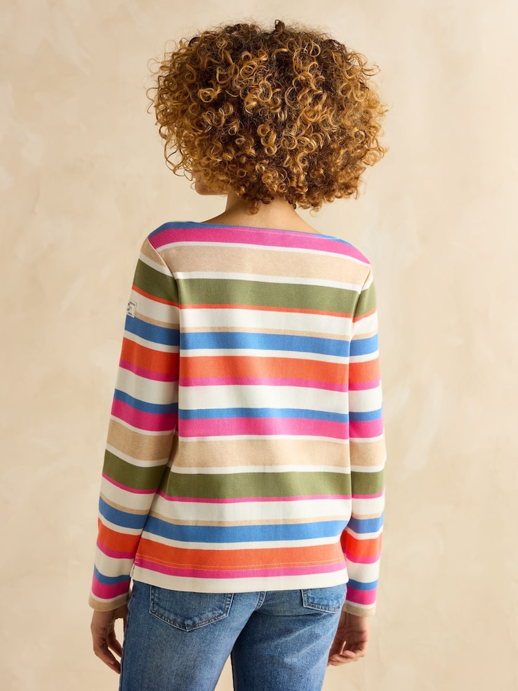 Joules Harbour Green & Pink Elevated Stripe Pastel Boat Neck Breton Top - Image 2 of 7