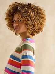 Joules Harbour Green & Pink Elevated Stripe Pastel Boat Neck Breton Top - Image 4 of 7