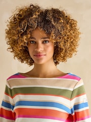 Joules Harbour Green & Pink Elevated Stripe Pastel Boat Neck Breton Top - Image 6 of 7