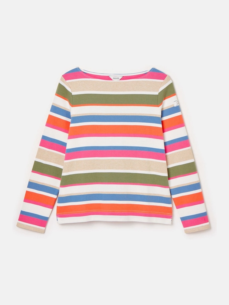 Joules Harbour Green & Pink Elevated Stripe Pastel Boat Neck Breton Top - Image 7 of 7