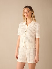 Ro&Zo White Open Stitch Knit Shorts With Linen - Image 4 of 6