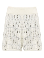 Ro&Zo White Open Stitch Knit Shorts With Linen - Image 6 of 6