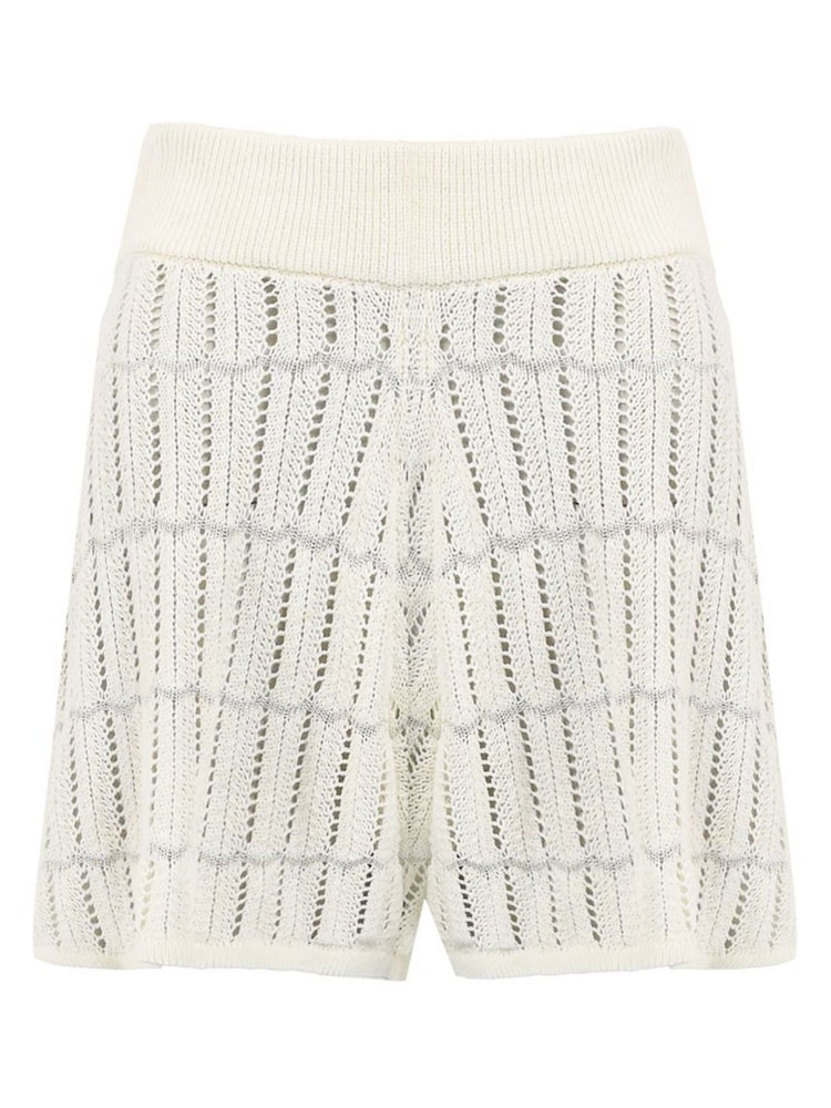 Ro&Zo White Open Stitch Knit Shorts With Linen - Image 6 of 6