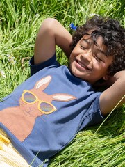 Frugi Blue Easter Rabbit Applique Short Sleeve T-Shirt - Image 1 of 3