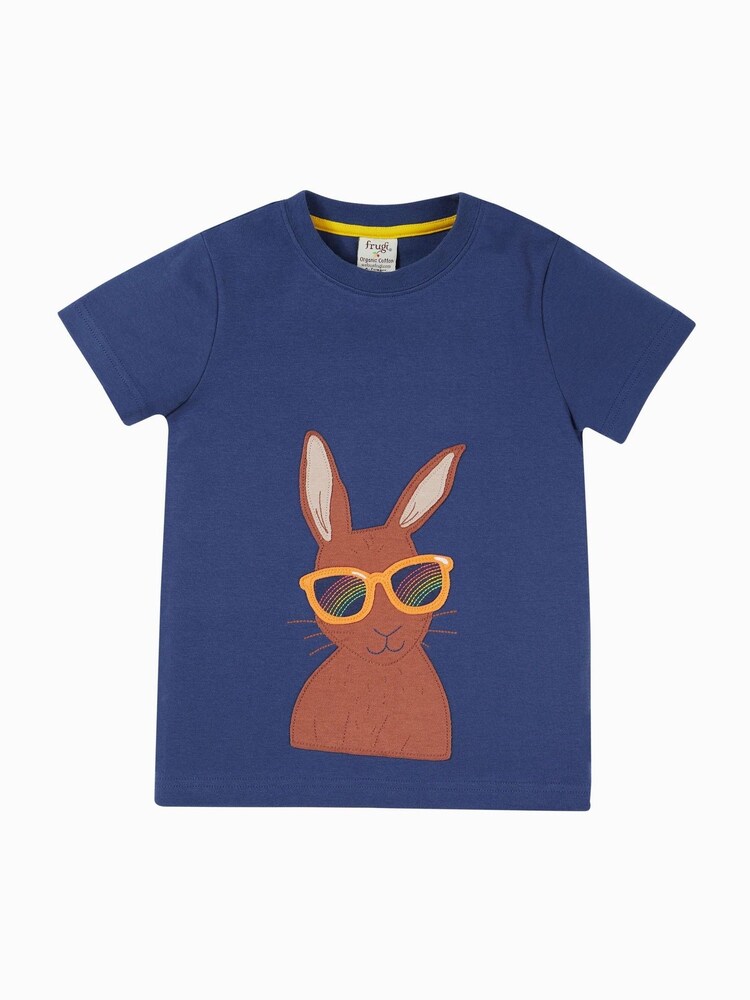 Frugi Blue Easter Rabbit Applique Short Sleeve T-Shirt - Image 2 of 3