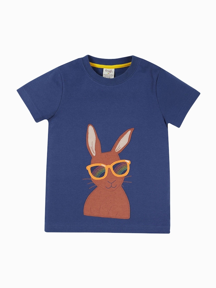 Frugi Blue Easter Rabbit Applique Short Sleeve T-Shirt - Image 2 of 3 Frugi Blue Easter Rabbit Applique Short Sleeve T-Shirt - Image 2 of 3