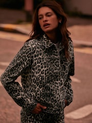 Leopard Print 100% Cotton Boxy Denim Jacket - Image 3 of 8