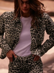 Leopard Print 100% Cotton Boxy Denim Jacket - Image 4 of 8