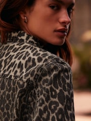 Leopard Print 100% Cotton Boxy Denim Jacket - Image 6 of 8
