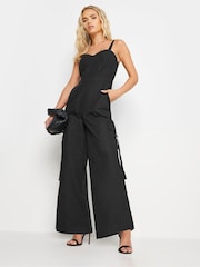 Negro - PixieGirl Petite 100% Cotton Utility Wide Leg Jumpsuit - Imagen 1 de 5
