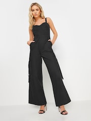 Negro - PixieGirl Petite 100% Cotton Utility Wide Leg Jumpsuit - Imagen 2 de 5