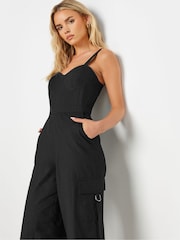 Negro - PixieGirl Petite 100% Cotton Utility Wide Leg Jumpsuit - Imagen 4 de 5