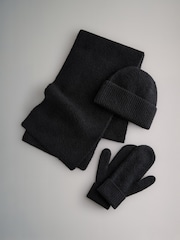 The Set Black 3 Piece Hat Scarf Mittens Gift Set with Wool - Image 1 of 3
