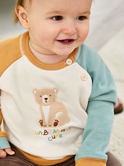JoJo Maman Bébé Ecru Bear Sweatshirt & Cosy Trouser Baby Set - Image 8 of 10