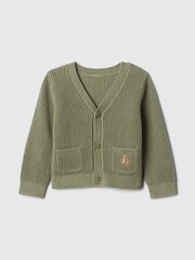 Gap Green Brannan Bear Embroidered Baby Waffle Cardigan (Newborn-24mths) - Image 1 of 3