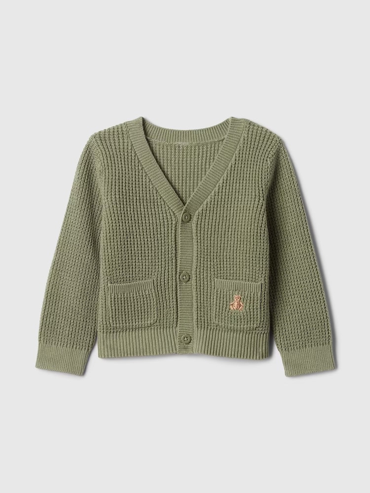Gap Green Brannan Bear Embroidered Baby Waffle Cardigan (Newborn-24mths) - Image 1 of 3