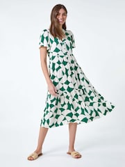 Roman Green Geometric Print Tiered Midi Dress - Image 2 of 5