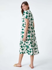 Roman Green Geometric Print Tiered Midi Dress - Image 3 of 5