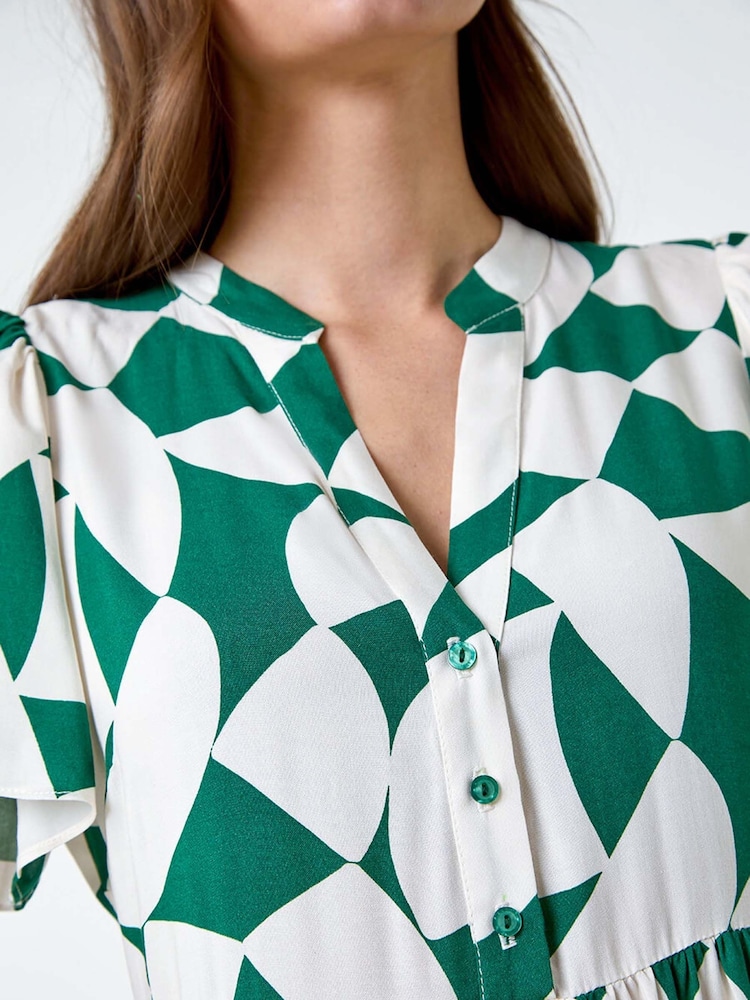 Roman Green Geometric Print Tiered Midi Dress - Image 5 of 5