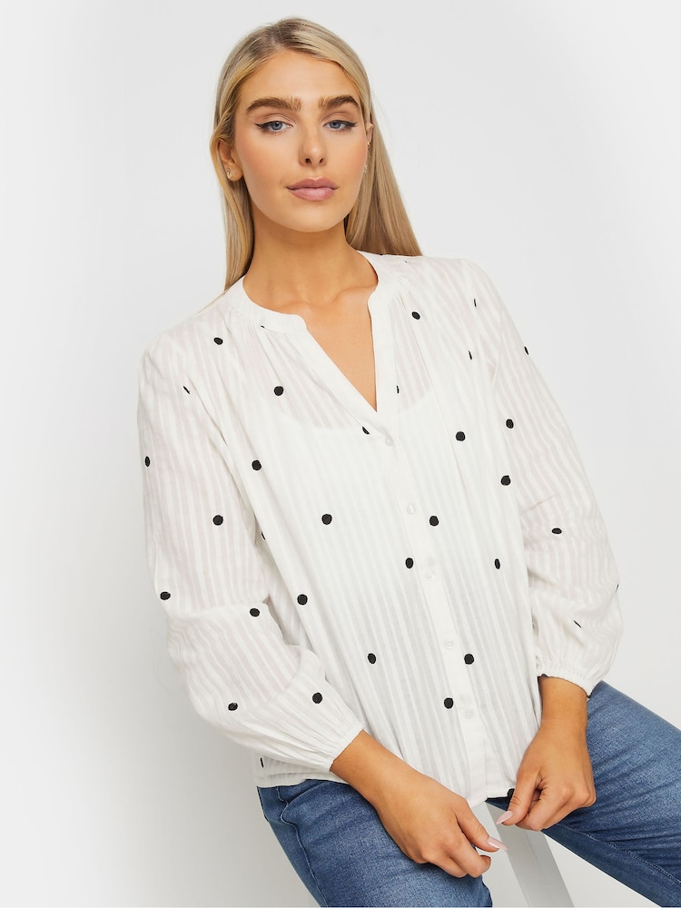 M&Co White 100% Cotton Spot Print Dobby Blouse - Image 1 of 4 M&Co White 100% Cotton Spot Print Dobby Blouse - Image 1 of 4