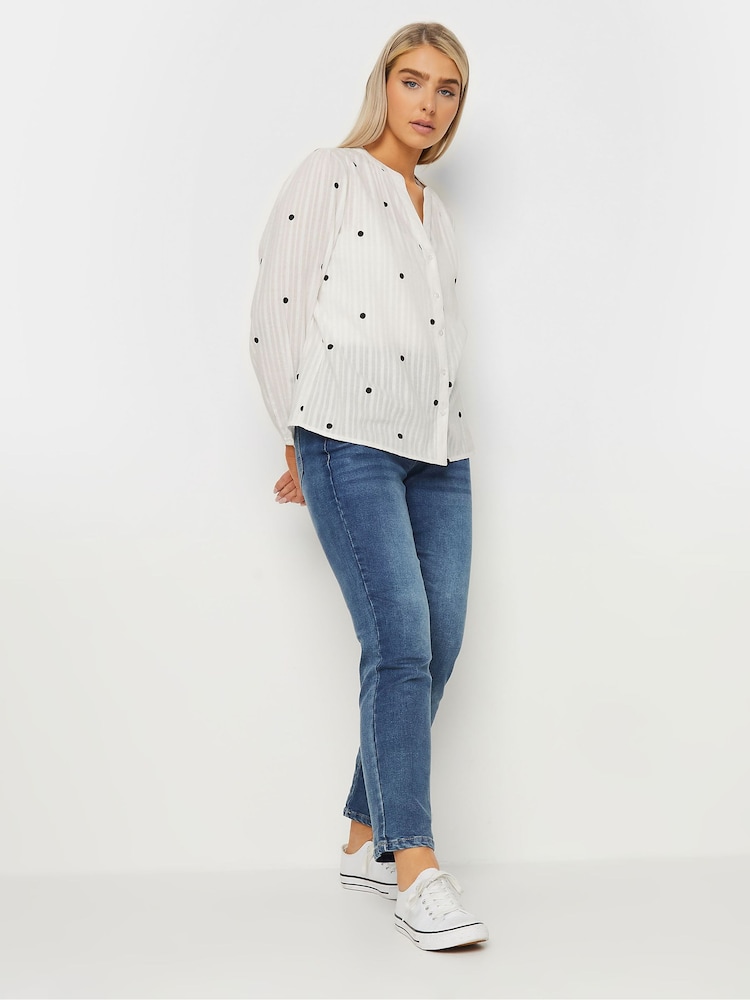 M&Co White 100% Cotton Spot Print Dobby Blouse - Image 2 of 4 M&Co White 100% Cotton Spot Print Dobby Blouse - Image 2 of 4