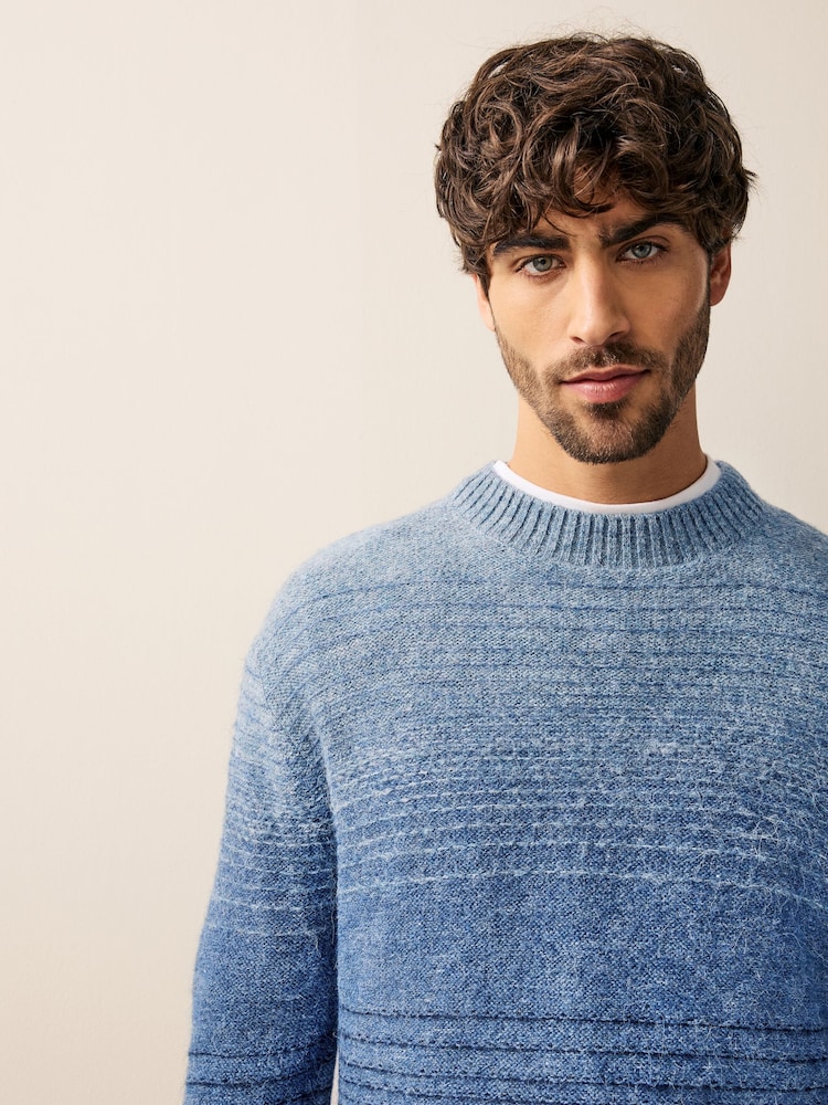 Blue Regular Fit Ombré Stripe Crew Jumper with Wool - Image 1 of 7
