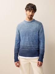 Blue Regular Fit Ombré Stripe Crew Jumper with Wool - Image 4 of 7